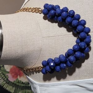 Blue Gold Tone Chain Beaded Cluster Costume Jewelry Necklace